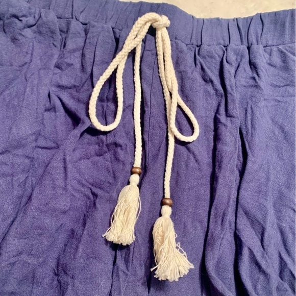 NEW Shorts Large Navy Blue Boho Flowy Elastic Waist Biker Shorts Drawstrings - Picture 2 of 11